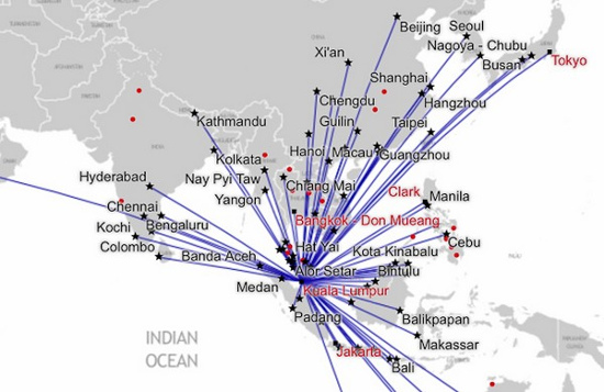 Le rotte proposte da AirAsia