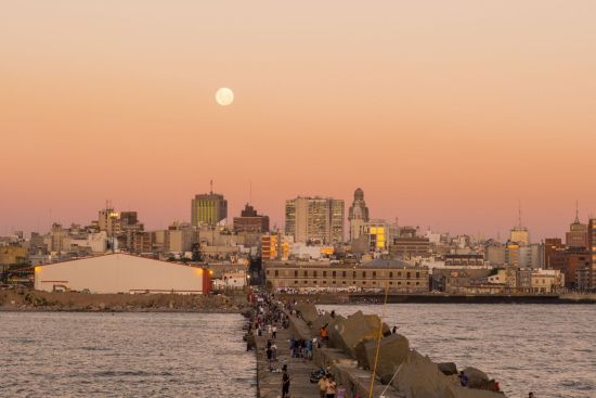 Montevideo skyline during twilight