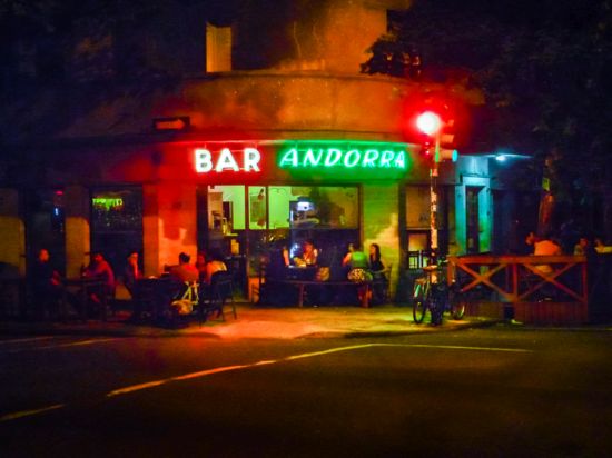 Urban Night Scene at Bar, Montevideo, Uruguay