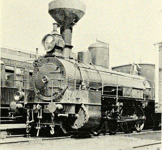 Locomotiva sulla Transiberiana in costruzionenel 1904