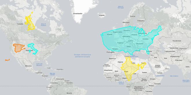 contorno della mappa del mondo con paesi e stati